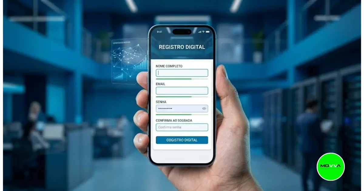 Tela de smartphone exibindo o formulário de cadastro oficial no sistema da operadora MOVVA Brasil.