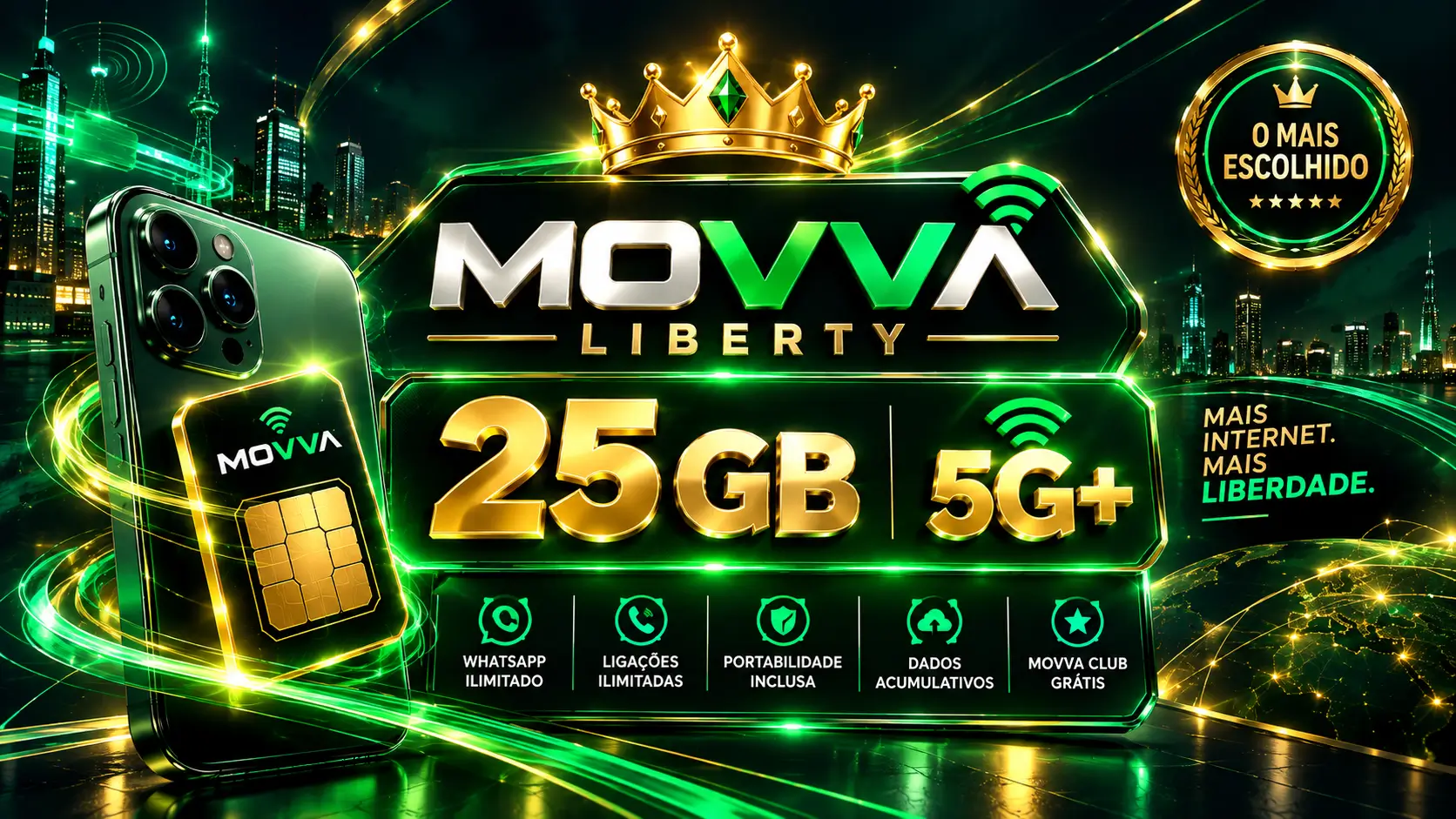 Plano Movva Liberty 25GB o mais escolhido por R$ 79,90 mensais com programa de afiliados