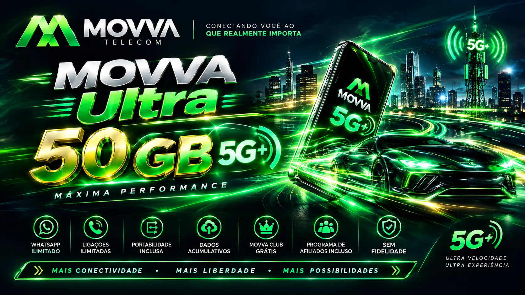 Plano Movva Ultra 50GB por R$ 126,90 mensais para maxima performance e cobertura nacional