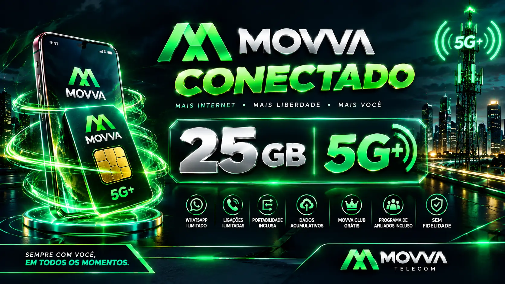 Banner do plano de celular Movva Liberty 25GB o mais escolhido com programa de afiliados